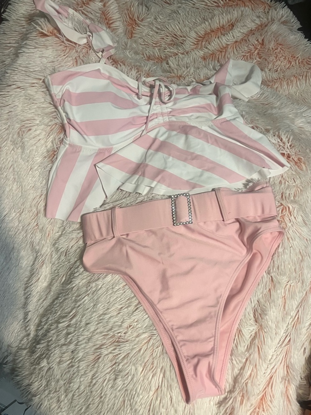 SHEIN Light Pink Two-Piece Bikini with Rhinestone Accent